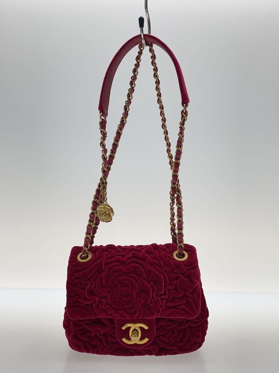 CHANEL shoulder bag camellia velvet velour Bordeaux Used-image