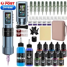 TUFFKING P12 Tattoo Machine Kit Wireless Pen Battery Needle Color Inks Box Set