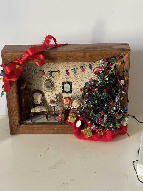 Vintage Christmas small diorama  Wooden Diorama Japan MCM  artisan