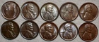 10x AU-UNC Lincoln Cents, 1909 VDB 1916 1919-S 1924-S 1925 1928-PD 30S 31D & 37