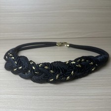Vintage Statement Braided Belt Womens Waist 80s 90s Boho Black Gold Stretch