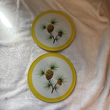 2 Vintage Metal Hot Plates With Pine Cones 7โ Pro-TEX Made In USA