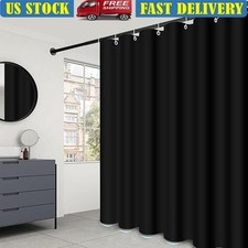 Black Fabric Shower Curtain Anti-Rust Grommets Easy Install Machine Washable New