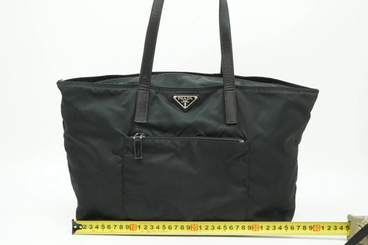 Prada Archive Shoulder Bag Tote Triangle Logo Plate Tessuto Nylon Black *Fjq5447 thumbnail 6