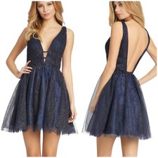 Mac Duggal Ieena NWT Plunging Neckline Mini Dress Size 4 Sparkly Rhinestone 