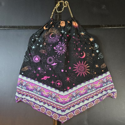 Gold Chain Halter Black Sleeveless Top Hi/Lo Size Small 3-5 Whimsical Stars Moon