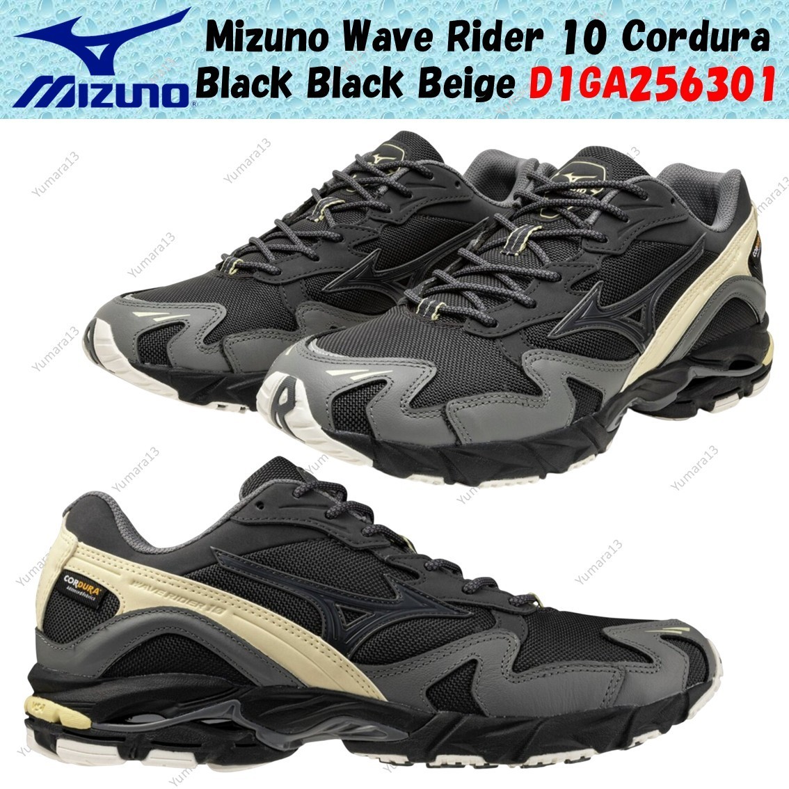Mizuno Wave Rider 10 Cordura Black Black Beige D1GA256301 Men's