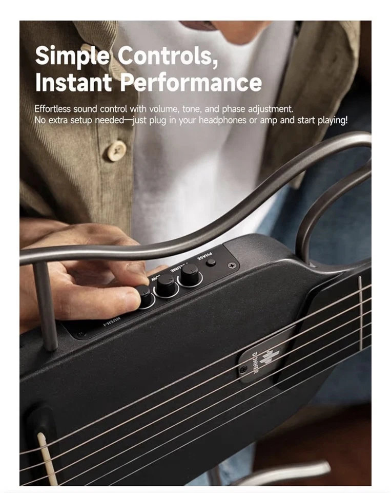 Donner HUSH I Black Ultra-Light Headless Travel Guitar , Quiet Performance - Image 4 of 4