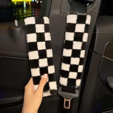 2PCS Chessboard Grid Car Seat Belt Shoulder Pads Covers Interior Decoration Prot
