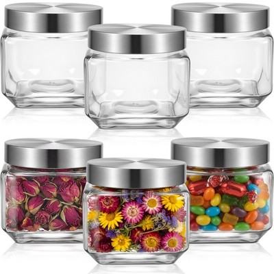 LemonRoad 6 Pack 27 oz Clear Glass Canister Set 27 oz, transparent, silver