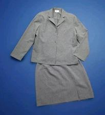 AB Studio Skirt Suit Womens 18 Gray Polyester Pinstripe USA Made Vtg Business 