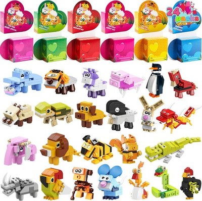JOYIN 24 Packs Valentines Animal Building Blocks w Hearts Party Favors for Kids