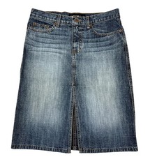 Express Y2K Low Rise Jean Skirt Size 5/6 Faded Denim Knee Length Bareback USA