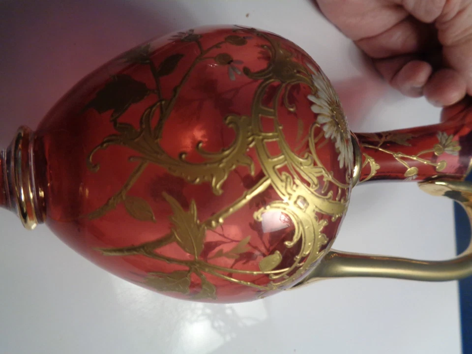 Rare CARAFE AIGUIERE ancienne Cristal émaillé OR fin, BACCARAT ou SAINT LOUIS - Photo 4/4