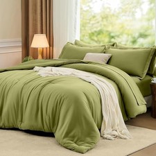 Full Size Comforter Sets 7 Pieces Soft Bed in a Bag Full 82"x 86" Olive Green