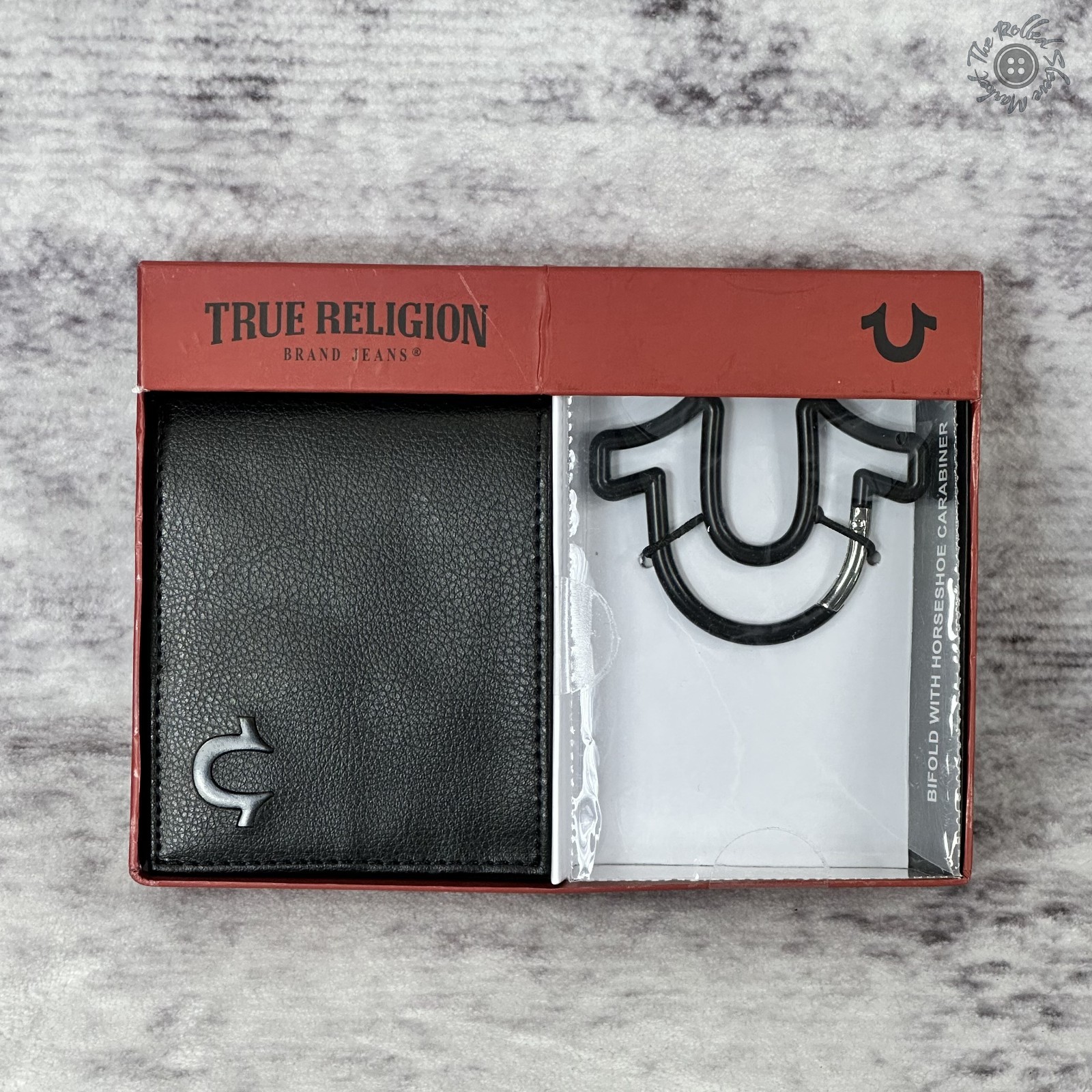 NIB True Religion Bifold Wallet Horseshoe Carabiner Gift Set Black MSRP $80