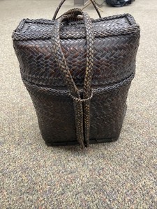 Vintage South East Asian Woven Bamboo Rattan Basket Backpack