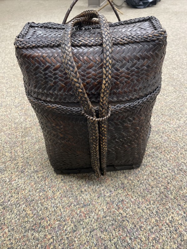 Vintage South East Asian Woven Bamboo Rattan Basket Backpack