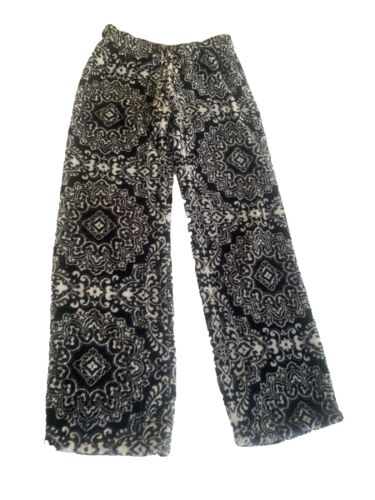 Cynthia Rowley Fleece Lounge Pajama Pants Womens Small Black White Elastic Waist