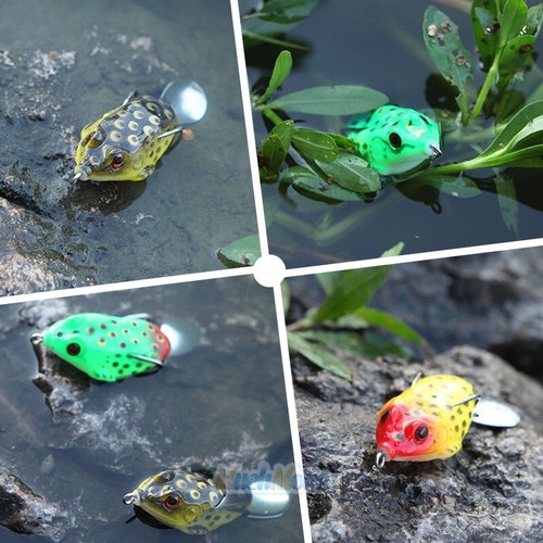 2x 5,5cm Soft Frog Topwater Crankbait Angelköder Dual Haken Barsch Köder Tackle - Bild 9 von 20