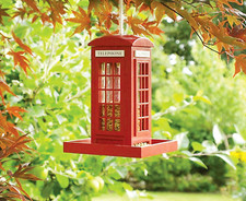 Telephone Box Bird Feeder Hanging Wooden Garden Wild Bird Feeding Station Red