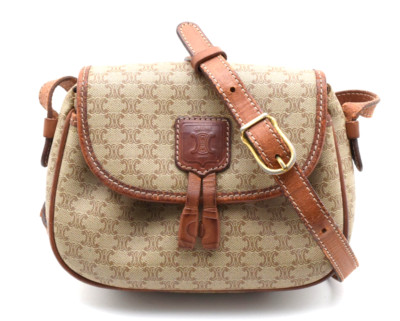 CELINE Macadam Crossbody Mini Long Shoulder Bag Purse PVC Leather Authentic