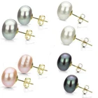 Wholesale 6-13mm Real Natural Akoya Cultured Pearl 14K Gold GP Stud Earrings AAA
