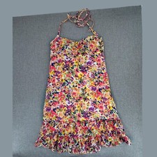 Ann Taylor LOFT Halter Dress Strappy Size 4 Multicolor Viscose & Cotton Ruffled