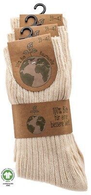 Bio Socken 100% Bio Baumwolle Damen Herren Freizeit Strümpfe GOTS Natur 3-6 Paar