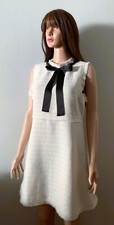 Shein Ivory Tweed Sleeveless Classic Babydoll Dress with Black Bowtie Size L