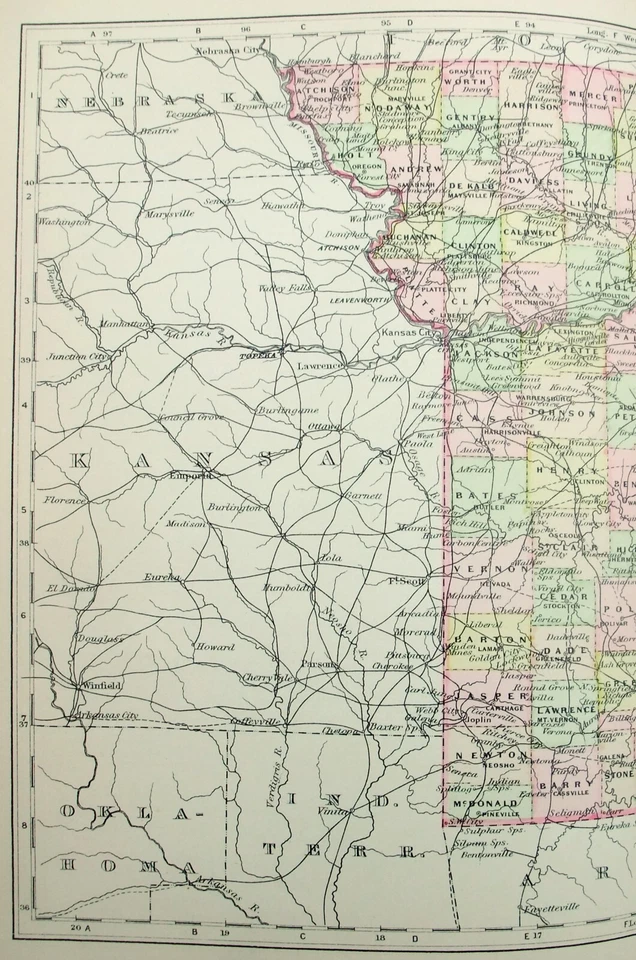Missouri - Mapa original de placa de cobre de 1896 de AJ Johnson. Antiguo Foto 2 de 3