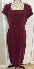 PAPELL TOO Petites Sheath Dress 100 Silk Burgundy Rear Zip Front Slit Womens 14