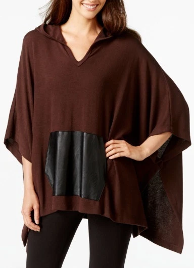 Poncho Karen Kane 3N94708 marrom com capuz tamanho grande com bolso de couro canguru - $92