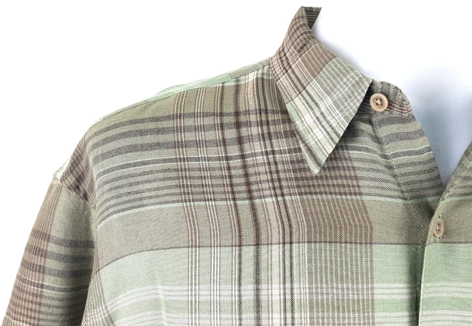 CAMISA DE NOCHE VAN HEUSEN Para Hombres LINO Verde Cuadros S/S - L - Pecho 50” - PVP £65 Foto 2 de 4