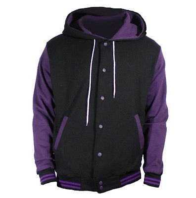 Top Quality Black Varsity full Wool Letterman Hoodie Purple wool