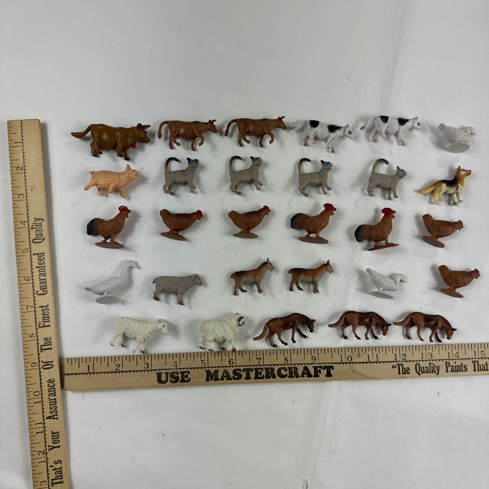 29 Plastic Toy Farm Animals Horse Cow Pig Goat Sheep Chicken Cat Dog