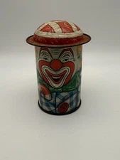 Vintage CAP-TINS Clown Container Tin Box Company Made In England 4”