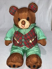 Vintage Parachute International Silver Nylon Holiday Bear Stuffed Animal Plush