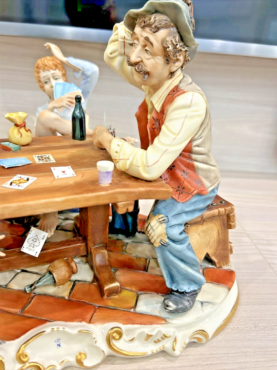 CAPODIMONTE Porcelain Figurine Playing Cards Cheaters Large Rare