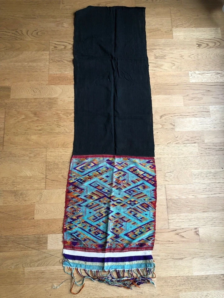 Textile ancien à motifs géométriques multicolore. coton tissé main - Photo 2/3