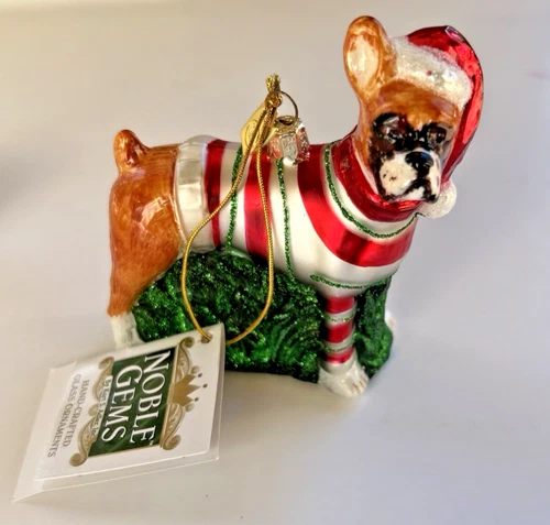 Boxer Dog Glass Christmas Ornament Hand Blown Painted Kurt Adler Noble Gems New