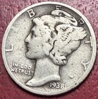 1938-D Mercury Silver Dime. Better Grade. Free Shipping