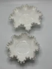 2 Vintage Fenton Silver Crest Bowls White Milk Glass Ruffled Edge  Candy Dish