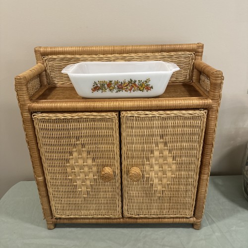 Vintage Wicker Bathroom Shelf Medicine Cabinet Wall Mount Boho