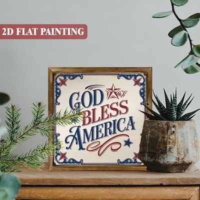 God Bless America Patriotic Wall Art, 4th of July Vintage Farmhouse Home Decor