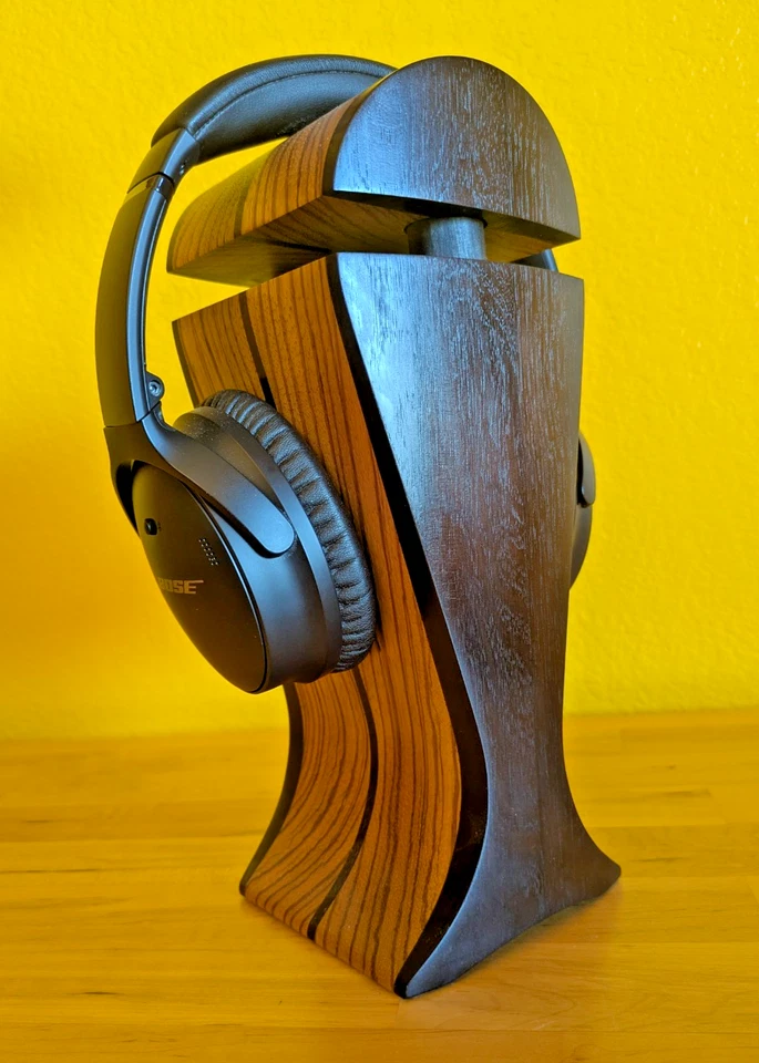Solid (3 lbs.) handmade real wood Black Hornbeam and Walnut headphone stand - Image 2 of 4