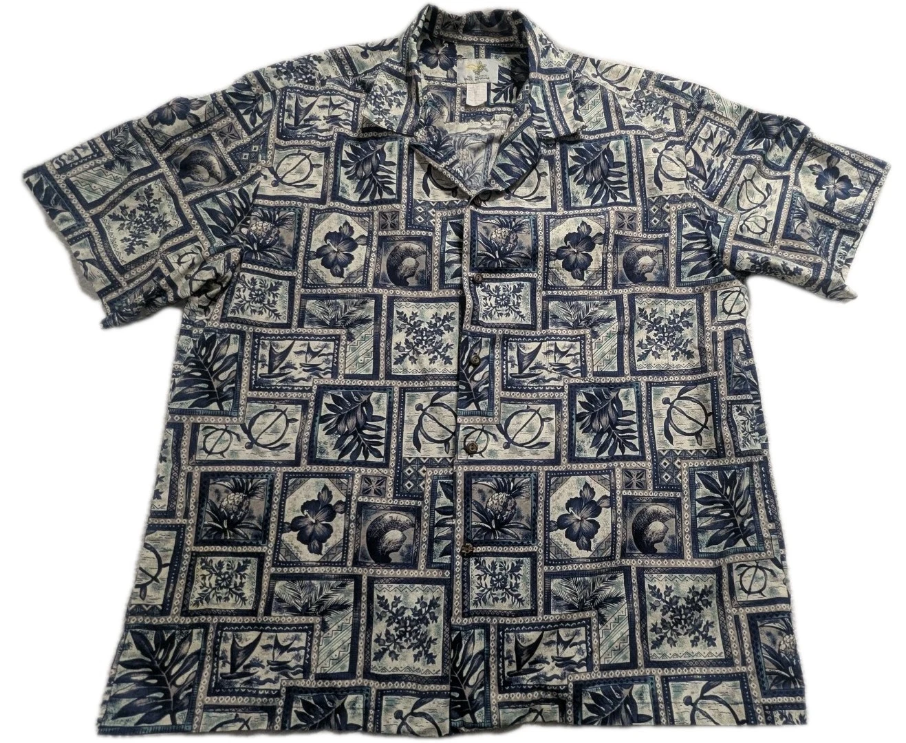 Vintage Made In Hawaii Aloha Shirt Mens XL Blue Tropical Camp Shirt