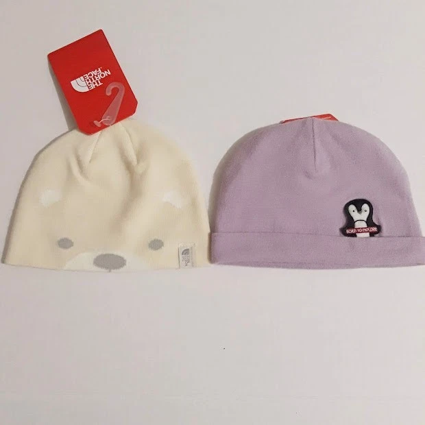 North Face Baby Winter Beanie Vintage White & Mauve Hats (Size 6-24 Months XS)
