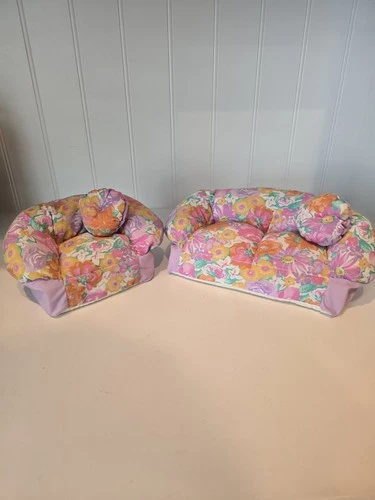 VTG TOYMAX BARBIE Doll Furniture 1994 Floral Couch + Chair 2 Pillows GREAT Z
