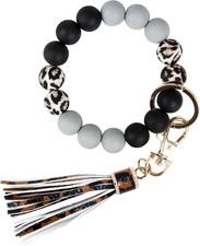 Key Ring Bracelet Car Keychain Holder Wristlet Silicone Women Beaded Bangle Chai